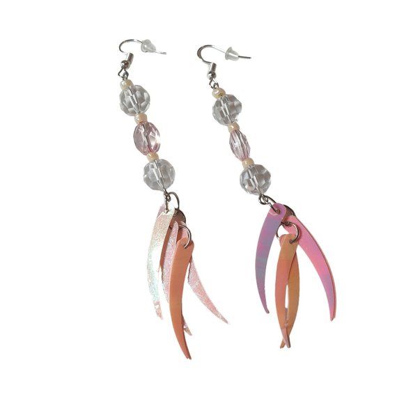 Handmade By Donovan Earrings Boho Bead Pink Dangle Artisan Upcycled Twice Loved - Picture 2 of 4